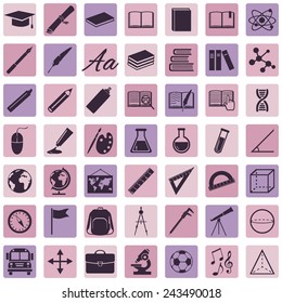 Vector Set of 49 Education Icons. School and University.