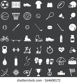 vector set of 49 white icons for sports store 