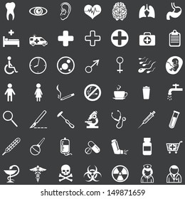 Vector set of 49 white medical icons