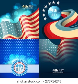 vector set of 4th july american independence day background with wave 