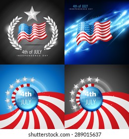 vector set of 4th july american independence day background with flag 