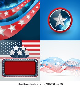 vector set of 4th july american independence day background with badge and wave effect 