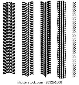 Vector Set of 5 Black Tire Tracks. Types of Car Tracks.