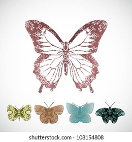 Vector set of 5 butterflies with beautiful lace patterns