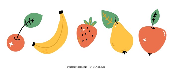 vector set of 5 cute bright fruits on a white background 