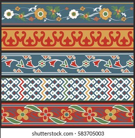 Vector set of 5 decorative ornaments with classic Arabic floral elements