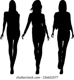 vector set 5 silhouette of fashion girls top models 