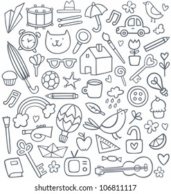 Vector set of 50 different doodles