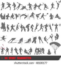 Vector set of 50 very detailed extreme sport silhouettes