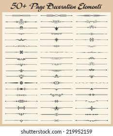 Vector set of 50+ vintage ornamental page decoration calligraphic design elements.