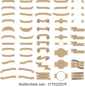 Vector set of 55 ribbons, brown colored flat ribbon. White background. svg