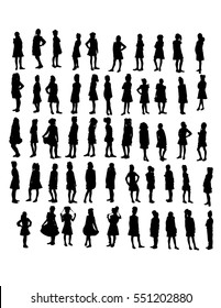 vector set of 55 standing girls silhouette