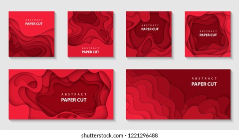 Vector set of 6 Christmas backgrounds with gradient colors paper cut shapes. 3D abstract paper style, design layout for business presentations, flyers, posters, prints, decoration, cards, brochure.