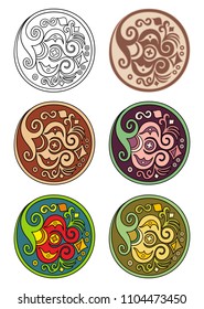 Vector set of 6 circles with floral abstract elements