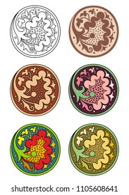 Vector set of 6 circles with floral abstract elements