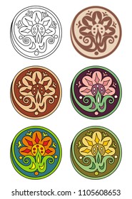 Vector set of 6 circles with floral abstract elements
