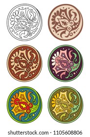 Vector set of 6 circles with floral abstract elements