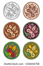 Vector set of 6 circles with floral abstract elements