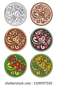 Vector set of 6 circles with floral abstract elements