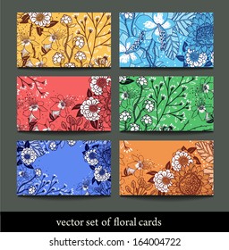 vector set of 6 colored floral cards