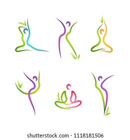 Vector set of 6 colorful figures with plant elements