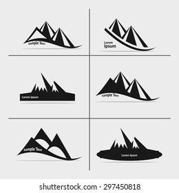 Vector set with 6 logo and emblems with mountains. For travel, sport, recreation, reservation