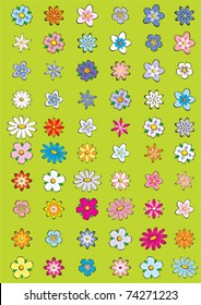 Vector set 60 fanny flowers