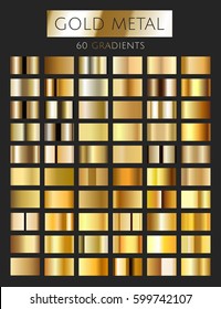 Vector set of 60 gold gradients. Golden rectangle collection. Golden background texture. Big collection of golden metallic gradient  illustration. 