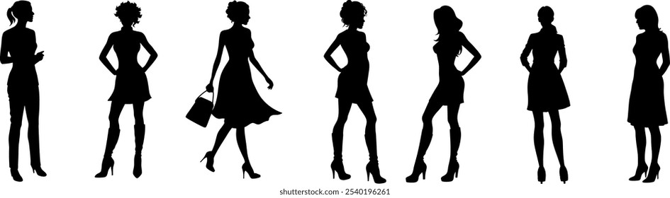Vektorgrafik-Set mit 7 verschiedenen Silhouetten für Damen - Design-Grafikelemente