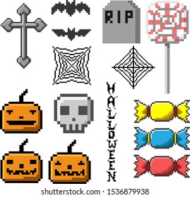 Vector set of 8 bit Halloween.