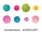 Vector Set of 8 Colorful Pom Poms Decorative Elements. Great for nursery room, handmade cards, invitations, baby designs.