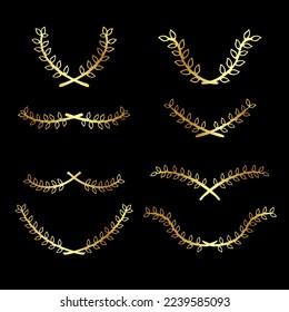vector set 8 gold golden hand draw sketch flower and leaf border
