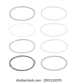 Vector set of 8 hand drawn ovals isolated on white background