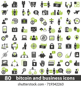 Vector set of 80 business and bitcoin icons.