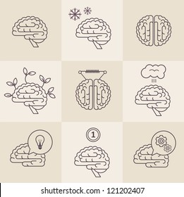 Vector Set Of 9 Brain Icon Designs