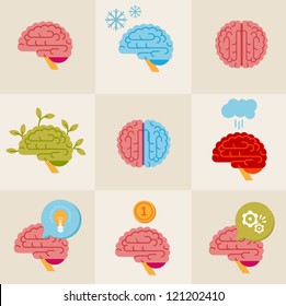 Vector Set Of 9 Brain Icon Designs