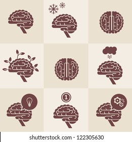 Vector set of 9 brain icon designs