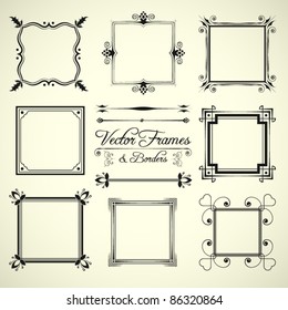 vector set of 9 calligraphic frames and borders