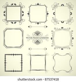 vector set of 9 calligraphic frames and borders