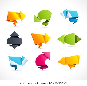 Vector Set of 9 Colorful Origami Arrows.