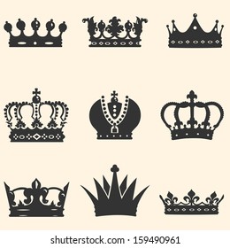 Vector Set of 9 Crown Icons