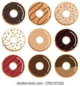 A vector set of 9 doughnuts 