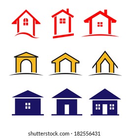 Vector set of 9 house icon family syle variations