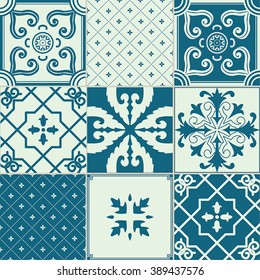 Vector set of 9 ornamented tiles.