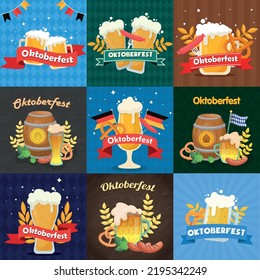 Vector set of 9 pcs Oktoberfest beer festival advertising banners - illustration