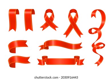 Vector set of 9 red ribbons.