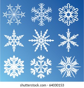 vector set of 9 snowflakes