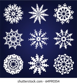 vector set of 9 snowflakes