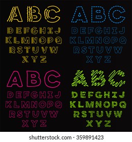 vector set ABC alphabet fonts isolated on black background