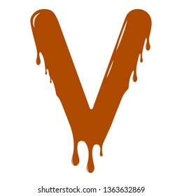 Vector set. Abc - festive alphabet. Chocolate splash. Holiday decoration element. Modern design. Chocolate letter - V.